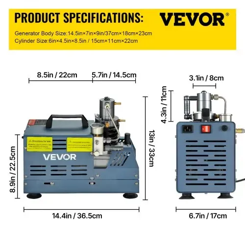 VEVOR Hochdruckkompressor, 300 Bar, Luftgewehrkompressor 1800 W, 220 V, automatischer Druckentlastung, geeignet für Paintball-Luftgewehre, PCP-Gewehre und Tauchflaschen – Bild 6