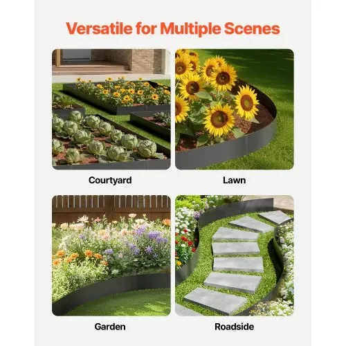 VEVOR Rasenkante, 4er-Set, 1016x304,8x1,5 mm, rostbeständige Beeteinfassung aus Metall, Beetumrandung, Raseneinfassung, einfach zu installieren, Trennwand für Blumenbeete, Hofwege schwarz – Bild 5