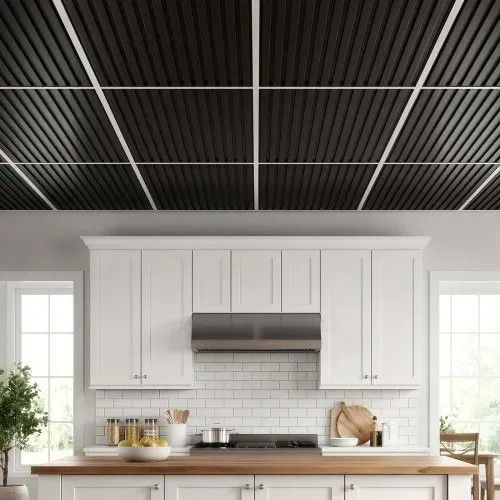 VEVOR 12 Stk. Deckenpaneele PVC-Deckenplatten Linear 605x1215mm Schwarz, 3D-Lamellen-Design, Brandschutz, Stoßfest, Zuschneidbar, Für Abgehängte Decke Geeignet, Moderne Innendekoration für Heim Büro – Bild 7
