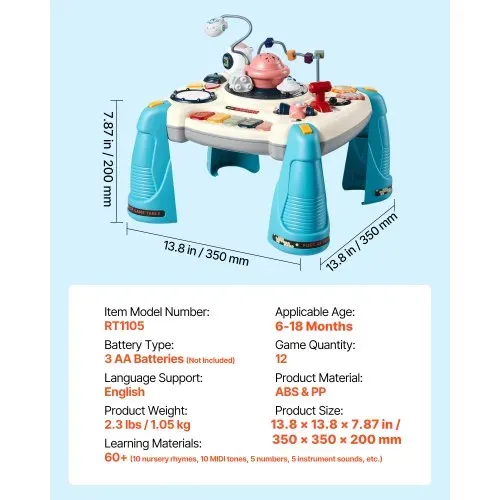 VEVOR Aktivitätstisch, Spieltisch inkl. 12 Spiele & 60 Klangquellen, Lerntisch mit Weltraumthema, Sanft Leuchtendem Sternenprojektor, Interaktiver Kindertisch, Entdeckertisch für Kinder ab 6 Monaten – Bild 6