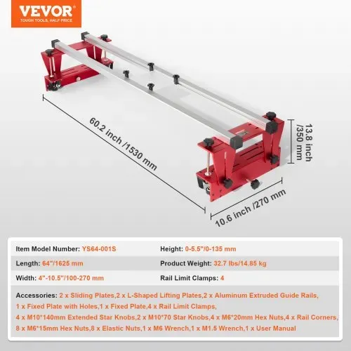 VEVOR Frässchlitten, 1625 mm, tragbare einstellbare Vorrichtung zum Glätten von Platten, DIY-Frässchlitten für die Holzbearbeitung, Plattenführungsvorrichtung, Trimmhobelmaschine zum Glätten von Holz – Bild 6