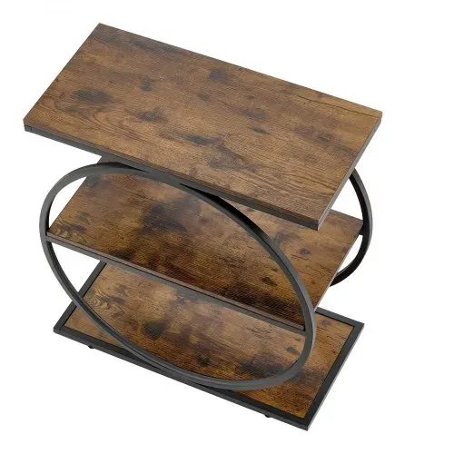 VEVOR Beistelltisch, Schmaler 3-stufiger Nachttisch mit Offenen Ablagefächern, Moderner Nachttisch mit Rundem Metallgestell, Couchtisch aus Holz für Wohnzimmer Schlafzimmer Büro, Rustikales Braun – Bild 8