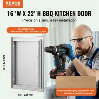 VEVOR Grill-Zugangstür, 407 x 559 x 46 mm, Einzelne Außenküchentür, Flächenbündig Montierte Edelstahltür, Vertikale Wandtür mit Griff, für Grillinsel, Grillstation, Außenschrank usw. VEVOR Grill-Zugangstür, 407 x 559 x 46 mm, Einzelne Außenküchentür, Flächenbündig Montierte Edelstahltür, Vertikale Wandtür mit Griff, für Grillinsel, Grillstation, Außenschrank usw.