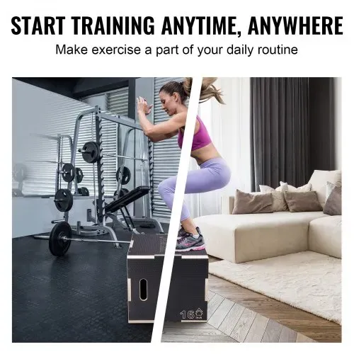 VEVOR 3-in-1-Plyometrische Sprungbox 20/18/16-Zoll-Plyobox, Sprungkasten Sprungkiste 204 kg Tragfähigkeit, Fitnessübungs-Step-Up-Box für Heimtraining, Sprungkrafttraining Schwarz Einstellbare Höhe – Bild 5