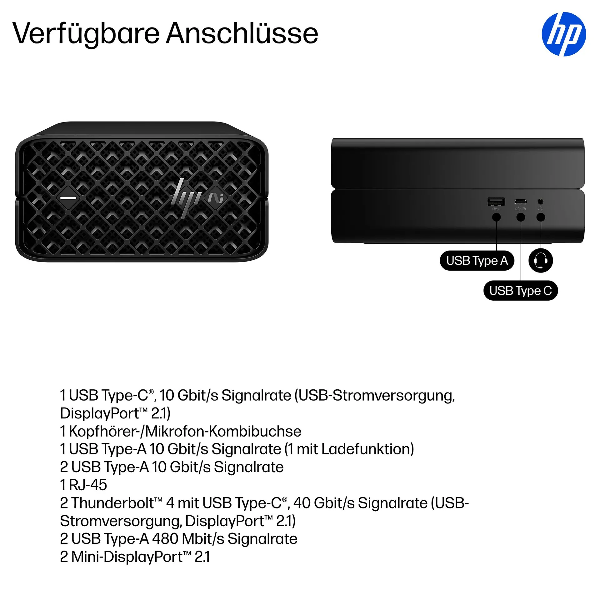 HP Z2 G1a Copilot+ PC AMD Ryzen AI Max+ PRO 395 128 GB LPDDR5x-SDRAM 2 TB SSD Windows 11 Pro Mini PC Arbeitsstation AI Workstation, AI PC Schwarz – Bild 4