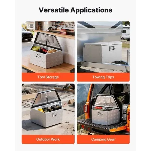 VEVOR Deichselbox Truckbox 1660 x 330 x 305 mm aus Aluminium, 50 kg Belastbare Werkzeugaufbewahrungsbox mit Schloss & Schlüsseln, Anhängerbox für Pickup-Ladeflächen RV SUVs Geländewagen, Silber – Bild 5