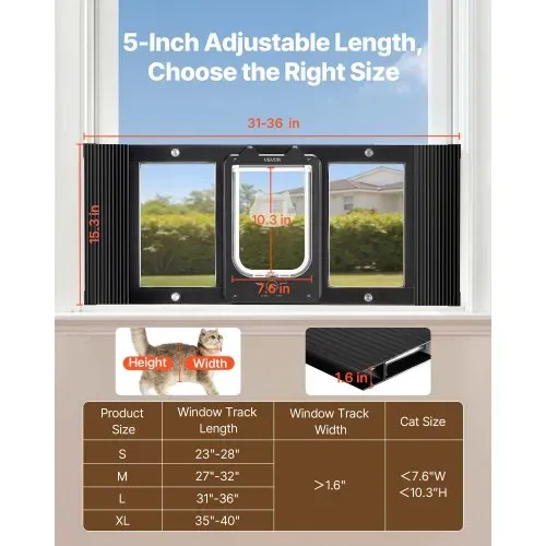 VEVOR Katzenklappe Katzentür Anpassbar an Fensterbreiten (787-914 mm), Wetterfeste Haustiertür mit 4 sicheren Verriegelungsmodi & Aluminiumrahmen & Hochtransparentem Glas & Magnetverschluss, Schwarz VEVOR Katzenklappe Katzentür Anpassbar an Fensterbreiten (787-914 mm), Wetterfeste Haustiertür mit 4 sicheren Verriegelungsmodi & Aluminiumrahmen & Hochtransparentem Glas & Magnetverschluss, Schwarz