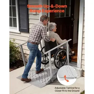 VEVOR Rollstuhlrampe mit Handläufen, 1140x850x705mm Schwellenrampe mit Max. 199,6kg Tragkraft, Rutschfeste Auffahrschiene aus Eisen, Tragbare Auffahrrampe für Scooter Türschwelle Bordsteine Treppen VEVOR Rollstuhlrampe mit Handläufen, 1140x850x705mm Schwellenrampe mit Max. 199,6kg Tragkraft, Rutschfeste Auffahrschiene aus Eisen, Tragbare Auffahrrampe für Scooter Türschwelle Bordsteine Treppen
