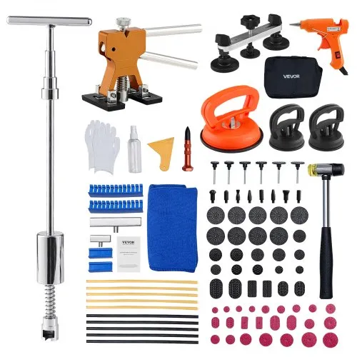 VEVOR Dellenzieher Set (100 Stk.) zur lackfreien Dellenentfernung mit goldenem Heber, Brückenzieher, Gleithammer, T-Stange, Klebepistole, Beulen Reparaturset Dellen Reparaturset Ausbeulreparatur VEVOR Dellenzieher Set (100 Stk.) zur lackfreien Dellenentfernung mit goldenem Heber, Brückenzieher, Gleithammer, T-Stange, Klebepistole, Beulen Reparaturset Dellen Reparaturset Ausbeulreparatur