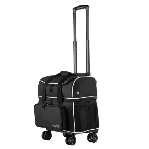 VEVOR Bowlingballtasche für 2 Bälle mit vier Rollen & separatem Fach für Schuhe (bis US-Größe 16) & übergroßer Zubehörtasche, einziehbarer Griff lässt sich auf 95 cm ausziehen Schwarz – Bild 10