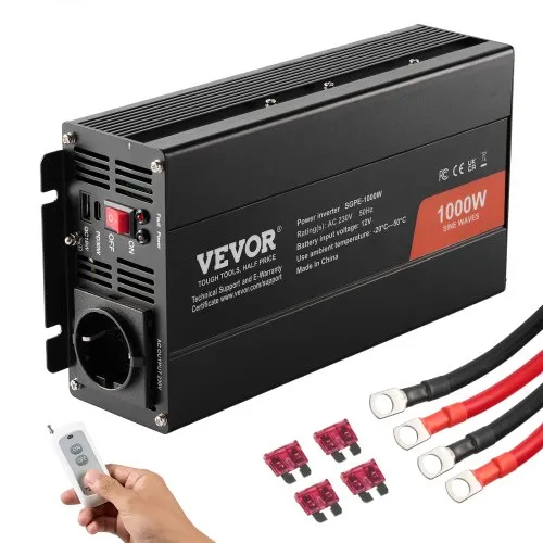 VEVOR Wechselrichter mit reiner Sinuswelle 1000W DC 12V AC 230V Spannungswandler mit 1 AC-Steckdosen 1 USB-Anschlüssen 1 Typ-C-Anschluss Fernbedienung für kleine Heimgeräte wie Smartphone-Laptop VEVOR Wechselrichter mit reiner Sinuswelle 1000W DC 12V AC 230V Spannungswandler mit 1 AC-Steckdosen 1 USB-Anschlüssen 1 Typ-C-Anschluss Fernbedienung für kleine Heimgeräte wie Smartphone-Laptop