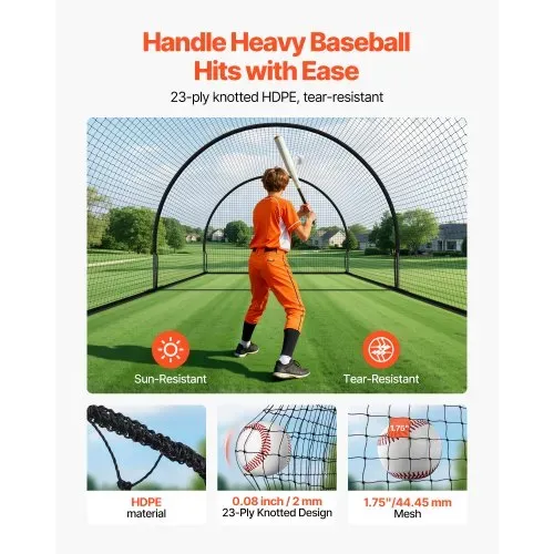 VEVOR Baseball Schlagkäfig (Halbkreisförmig) Netz 606x366x250 cm, Trainingsnetz mit 30-lagigem & Geknotetem HDPE-Gewebe & Öffnung für Wurfmaschinen, inkl. Softball Trainingskäfignetz – Bild 3
