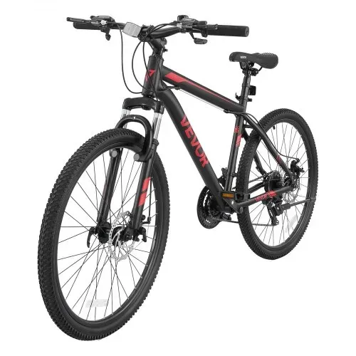 VEVOR Mountainbike für Damen Herren 26 Zoll Fahrrad 21-Gang Schwarz Rot Ideal für Erwachsene, Kohlenstoffstahlrahmen, mit Federgabel, 120 kg Tragkraft, Klingel, Reflektoren & Verstellbarem Sattel – Bild 10