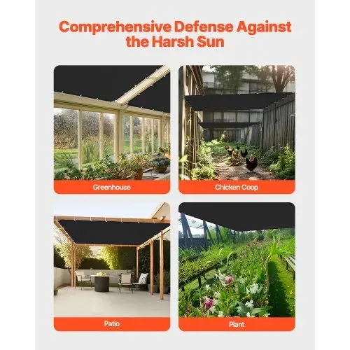 VEVOR 90 % Sonnenschutztuch Sichtschutz Schattenabdeckung (305 x 305 cm) für Pergola mit Edelstahlösen, Sonnensegeltuch mit 140 g/m² HDPE-Material, für Outdoor Terrasse Garten Hinterhof (Schwarz) – Bild 5
