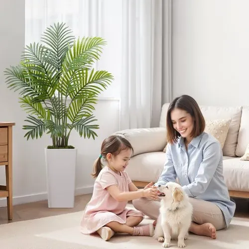 VEVOR Künstliche Areca-Palmen, 1,2 m, 2er-Pack Kunstpalmen, tropische Pflanzen mit weißem Pflanzgefäß, Kunstseidenpflanze im Topf, Kunstbaum für Veranden, Wohnzimmer, Terrassen, Zuhause, Büro – Bild 7