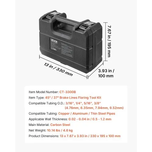 VEVOR 8 tlg. Bremsleitung Bördelgerät Set, 37°/45° Bördelwerkzeug für Doppel- & Bubblebördelung, Rohraufweiter mit 4 Satz Matrizen für 4,76-9,52mm Außendurchmesser, Bremsleitung Reparatursatz für KFZ – Bild 6