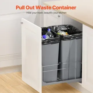VEVOR ausziehbarer Abfallbehälter (50 Qt x2), doppelter Unterbau-Küchenabfallbehälter, Mülleimer mit Türsatz & Soft-Close-Schieberegler, für Küchenschrank Spüle unter der Theke (grau) VEVOR ausziehbarer Abfallbehälter (50 Qt x2), doppelter Unterbau-Küchenabfallbehälter, Mülleimer mit Türsatz & Soft-Close-Schieberegler, für Küchenschrank Spüle unter der Theke (grau)