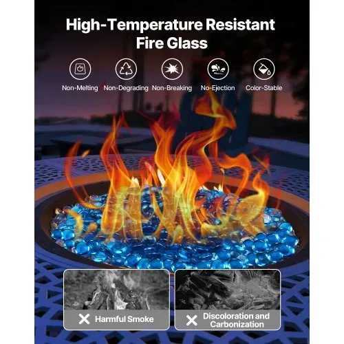 VEVOR Feuerglas, 4,5 kg hochtemperaturbeständige Glassteine, 19 mm rauchfreie Feuerstellen-Glasperlen, Feuerstelle Glasfelsen, Kaminglas, Feuerkristall, Feuerperlen, für Kamin Karibikblau – Bild 2