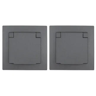 Schutzkontakt-Steckdose McPower “Flair“, 250V~/16A, UP, IP44, anthrazit,2er-Pack Schutzkontakt-Steckdose McPower “Flair“, 250V~/16A, UP, IP44, anthrazit,2er-Pack