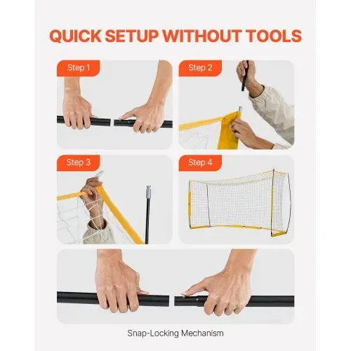 VEVOR Tragbares Fußballtor Soccertor Fußballnetz 3,66 x 1,83 m für den Garten, großes Übungsfußballnetz Trainingstor-Set mit Stahl-Glasfaserstruktur, Allwetter-Fußballtore mit Tragetasche, Gelb – Bild 4