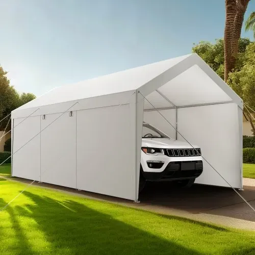 VEVOR Carport, 3,65x6,09x3,02 m Autoüberdachung, Zeltgarage mit abnehmbaren Seitenwänden & Tür, Autounterstand, UV-beständig und wasserabweisend, Ganzjahresschutz für Auto und Boot, weiß – Bild 7