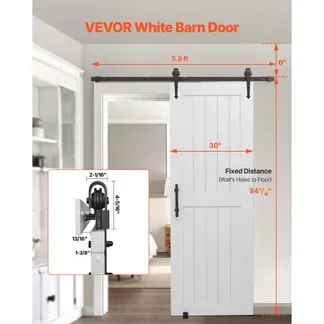 VEVOR Schiebetür im Scheunenstil Schiebetürsystem (762 x 2134 mm) aus hochfesten MDF-Platten, Scheunentor mit Hardware-Kit & wasserfester PVC-Oberfläche & H-Rahmen für Wohnzimmer Badezimmer Weiß VEVOR Schiebetür im Scheunenstil Schiebetürsystem (762 x 2134 mm) aus hochfesten MDF-Platten, Scheunentor mit Hardware-Kit & wasserfester PVC-Oberfläche & H-Rahmen für Wohnzimmer Badezimmer Weiß