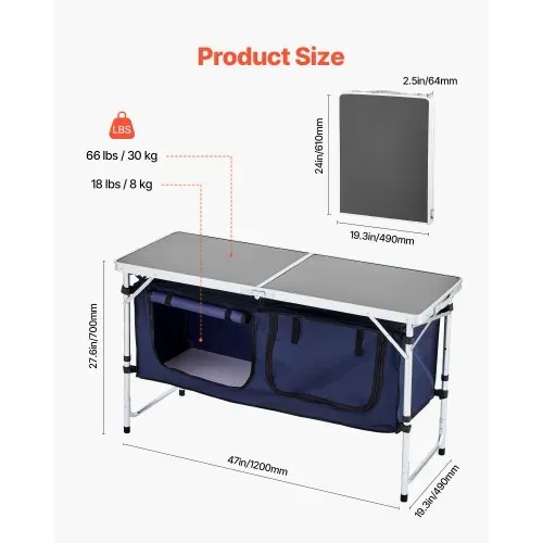 VEVOR Camping Küchentisch klappbarer Kochtisch Outdoor, 3-fach höhenverstellbar, tragbare Kochstation aus Aluminium mit Organizer & Tragegriff, für Grillpartys Picknicks Wohnmobilreisen Blau – Bild 5