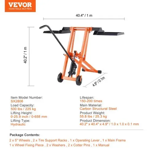 VEVOR Rasenmäherlift mit hydraulischem Wagenheber, 225 kg Tragkraft, Rasenmäherlift aus massivem Karbonstahl, verstellbarer beweglicher Rasenheber für Aufsitztraktoren und Zero-Turn-Rasenmäher – Bild 6