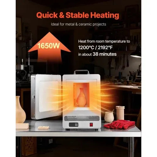 VEVOR elektrischer Schmelzofen 1650 W digitaler Schmelzofen, elektrischer Brennofen mit max. Temperatur 1200 ℃ für Wachsausschmelzguss Ton-DIY Metallglühen Keramikbrennen PID-Temperaturregelung – Bild 2