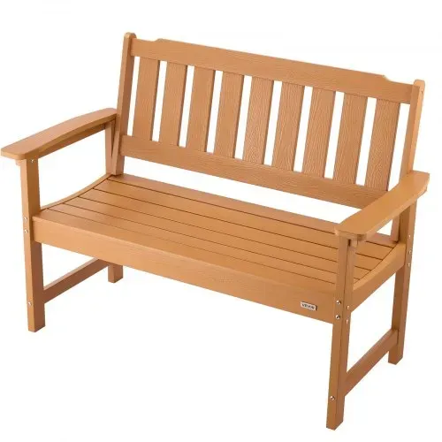 VEVOR Gartenbank Gartenmöbel Bänke 128 cm 363 kg Tragkraft für 2-3 Personen, wetterfester Kunststoffrahmen mit Rückenlehne und breiten Armlehnen, Terrassenbank für Garten Park Hof Holzfarbe – Bild 9