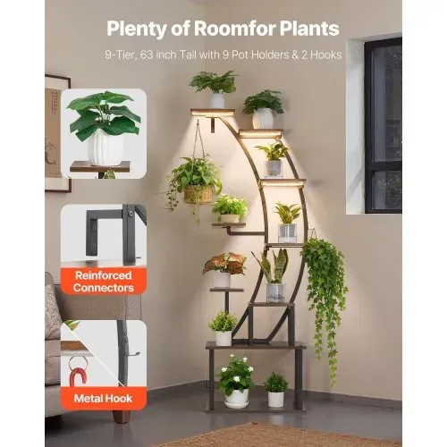 VEVOR Pflanzenständer mit Wachstumslicht, Blumentreppe mit 9 Ebenen, Blumenständer aus Metall, 3 Timer- & 10 Helligkeitsstufen, Blumenregal für die Dekoration von Wohnzimmer & Balkon, 62x28x160 cm VEVOR Pflanzenständer mit Wachstumslicht, Blumentreppe mit 9 Ebenen, Blumenständer aus Metall, 3 Timer- & 10 Helligkeitsstufen, Blumenregal für die Dekoration von Wohnzimmer & Balkon, 62x28x160 cm
