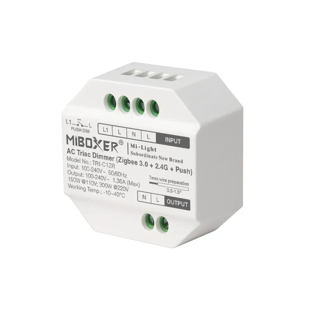 MiBoxer TRI-C1ZR LED Dimmer Controller AC TRIAC Zigbee 3.0+2,4G+Push MiBoxer TRI-C1ZR LED Dimmer Controller AC TRIAC Zigbee 3.0+2,4G+Push