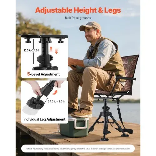 VEVOR Faltstuhl Campingstuhl Anglerstuhl mit Armlehnen, höhenverstellbarer Klappstuhl Gartenstuhl (158 kg belastbar) 360° geräuschlos drehbar, 420-625 mm (Sitzhöhe) für Picknick Garten Outdoor – Bild 3