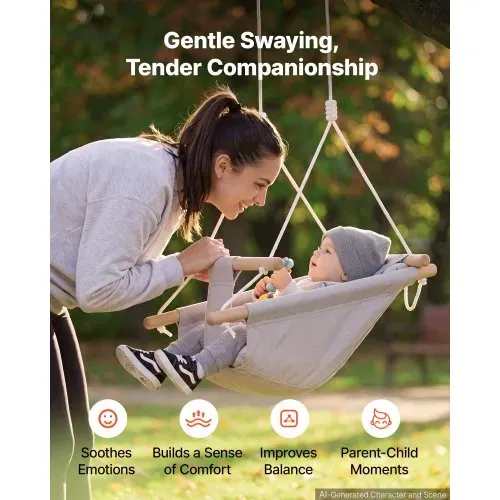 VEVOR 3-in-1 Babyschaukel Kinderschaukel 30kg Hängeschaukel aus Canvas Grau, für Indoor & Outdoor Geeignet, 5-Punkt-Gurt & Baumgurte, Hängesitz aus Holz mit Integriertem Kissen für Kleinkinder bis 3 Jahre – Bild 2