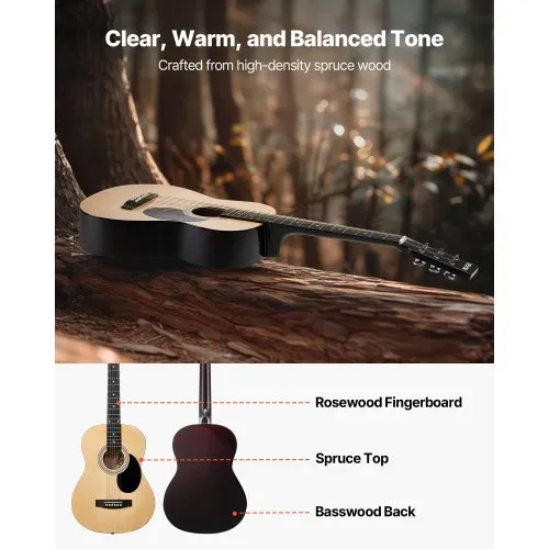 VEVOR Dreadnought Akustik Gitarre 39 in / 990,6 mm Anfängerpaket für Erwachsene Natur VEVOR Dreadnought Akustik Gitarre 39 in / 990,6 mm Anfängerpaket für Erwachsene Natur