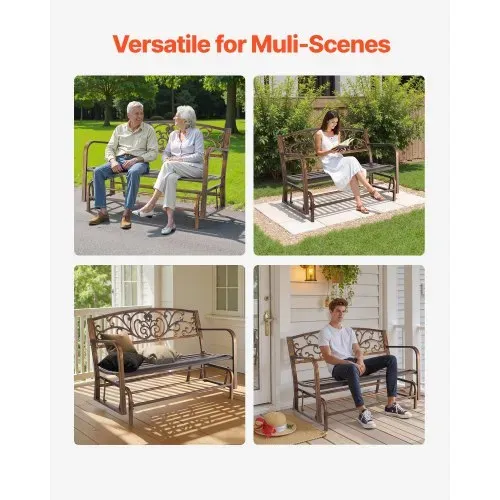 VEVOR Gartenbank Gartenmöbel Bänke 127 cm 250 kg Tragkraft, Terrassenbank mit Metallrahmen aus Karbonstahl, Balkonbank mit Armlehnen, Verandabank für Garten Park Hof Terrasse, Antikbronze – Bild 5