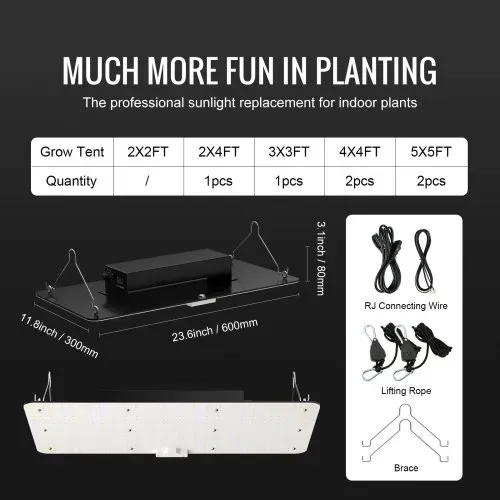 VEVOR 200W Dimmbar Pflanzenlampe 30x40x12cm LED Pflanzenlampe 544x Samsung 281B Vollspektrum 26000lm Lichtstrom Wachstumslampe 760nm Infrarot-Wellenlänge Pflanzenlicht Gewächshaus Anbauzelt Balkon – Bild 6