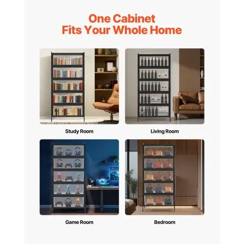VEVOR Sammlervitrine Vitrinenschrank 5-stöckig, 172 cm hoch, Standvitrine mit natürlicher Holzrahmen (9,07 kg Tragkraft pro Schicht), Standregal Bücherregal für Büro Spielzimmer Wohnzimmer – Bild 5