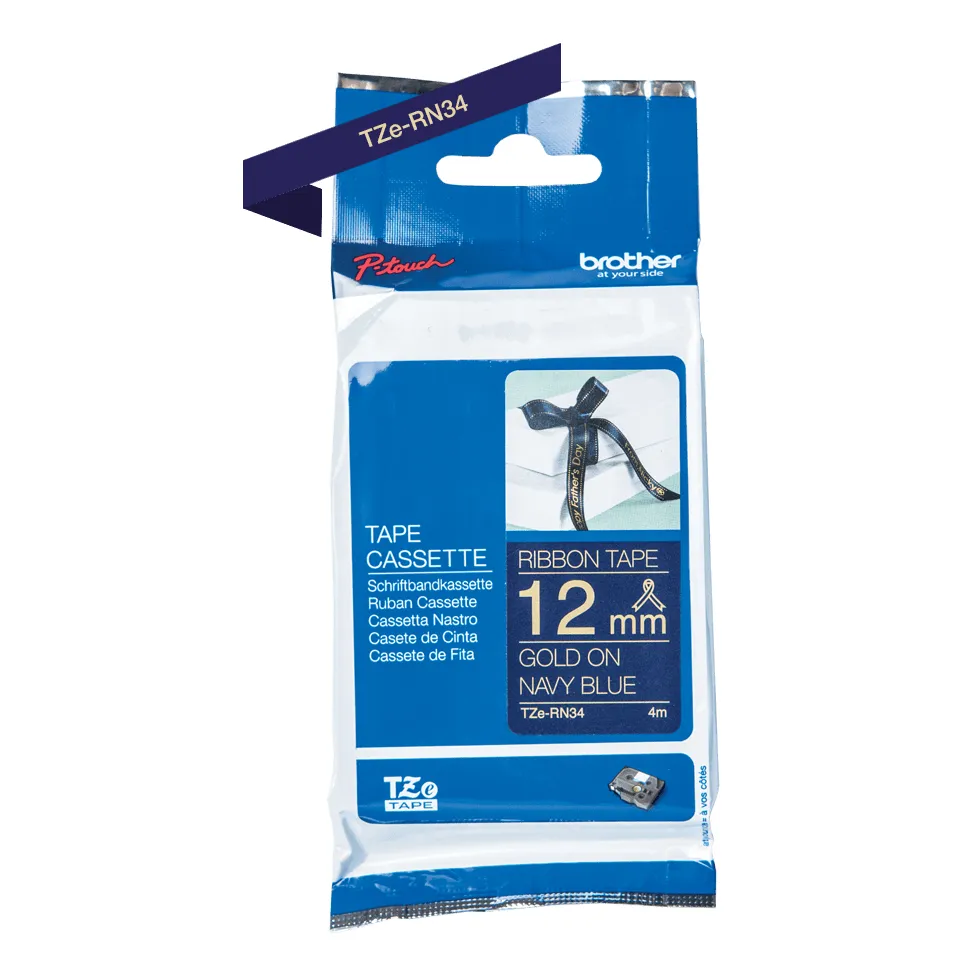 Brother TZE-RN34 Etiketten erstellendes Band Gold auf Marineblau – Bild 2