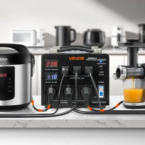 VEVOR Spannungswandler-Transformator, 3000 VA, Aufwärts-/Abwärtstransformator, 110 V auf 220 V & 220 V auf 110 V, mit 3 US-Steckdosen, 3 EU-Steckdosen, LCD-Display, Schutzschalter – Bild 7