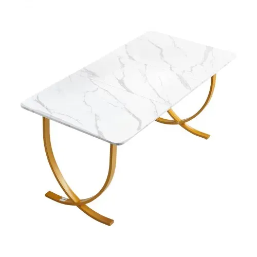 VEVOR Computertisch Bürotisch Schreibtisch (160 x 80 cm Tischplatte), moderner Arbeitstisch mit Metallrahmen & 158 kg Tragkraft für Homeoffice Arbeitszimmer Schlafzimmer Wohnzimmer, Weiß Gold – Bild 9
