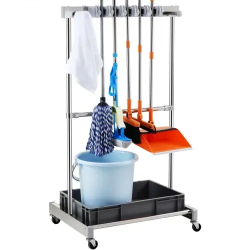 VEVOR Gartengeräte Ständer 1243x508x660mm Gerätehalter Organizer Edelstahl PP Mehrzweck Gartengeräteaufbewahrungsregal 10 Werkzeugfächer 24 Haken Gartenwerkzeug Halter Besenhalter – Bild 10