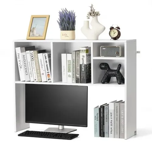 VEVOR Schreibtisch Bücherregal 1-stufiger Organizer (94 x 24 x 73 cm) Tischregale Schreibtisch Organizer Ausstellungsregal aus Spanplatten mit rutschfesten Füßen, für Büro Wohnheim, Weiß – Bild 9
