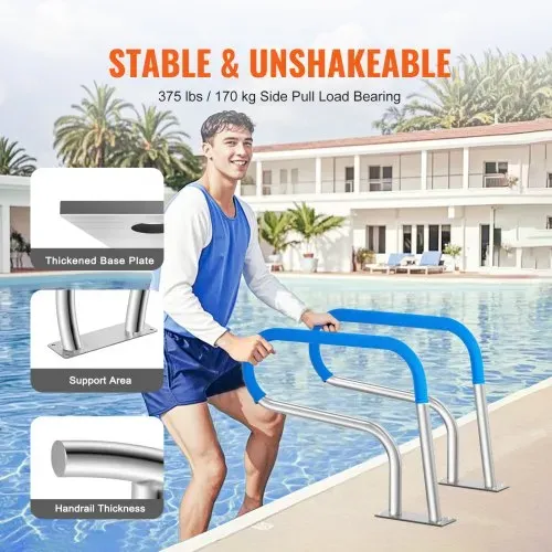 VEVOR Pool-Handlauf, 805 x 100 x 585 mm, Pooleinstieg Edelstahl mit Grundplatte für Innen-/Außenpools, Einstieghilfe für Schwimmbäder, rostfreier Haltegriff mit Griffabdeckung & Zubehör für Spas – Bild 2