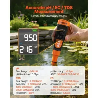 VEVOR pH-Meter, pH/EC/TDS Multiparameter-Messung, IP68 Wasserdichte Sonde, Taschen-Tester-Set mit Kalibrierpulver-Päckchen, VA-Display, PH Messgerät, Wassertester für Wasserqualitätsprüfung VEVOR pH-Meter, pH/EC/TDS Multiparameter-Messung, IP68 Wasserdichte Sonde, Taschen-Tester-Set mit Kalibrierpulver-Päckchen, VA-Display, PH Messgerät, Wassertester für Wasserqualitätsprüfung