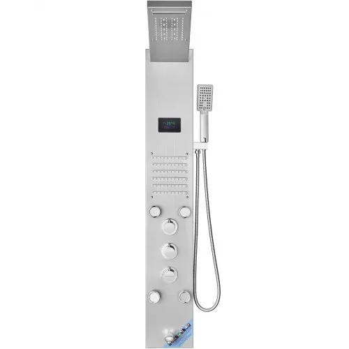 VEVOR Duschpaneelsystem, 6 Duschmodi, LED- und Bildschirm-Wasserkraft-Duschpaneelturm, Regenfall, Wasserfall, 5 Massagedüsen, Wannenauslauf, Handbrause, wandmontiertes Duschset aus Edelstahl – Bild 9