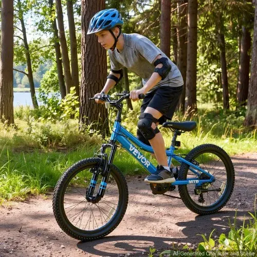 VEVOR Mountainbike 20 Zoll 6-Gang Fahrrad aus Kohlenstoffstahl Blau für Freizeitfahrten & Leichte Offroad-Touren, 80 kg Tragkraft, Klingel, Verstellbarem Sattel, Lichthalterung und Doppelbremse – Bild 7