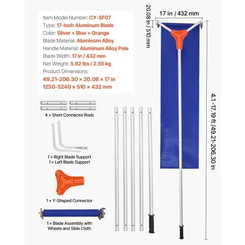 VEVOR Schnee Dachrechen, 432 mm Aluminiumklinge, 125-542cm verstellbarer Schneeschieber mit Rädern & Gleitschiene, Schneeräumwerkzeug zum Entfernen von Laub & Schnee auf Hausdächern – Bild 6