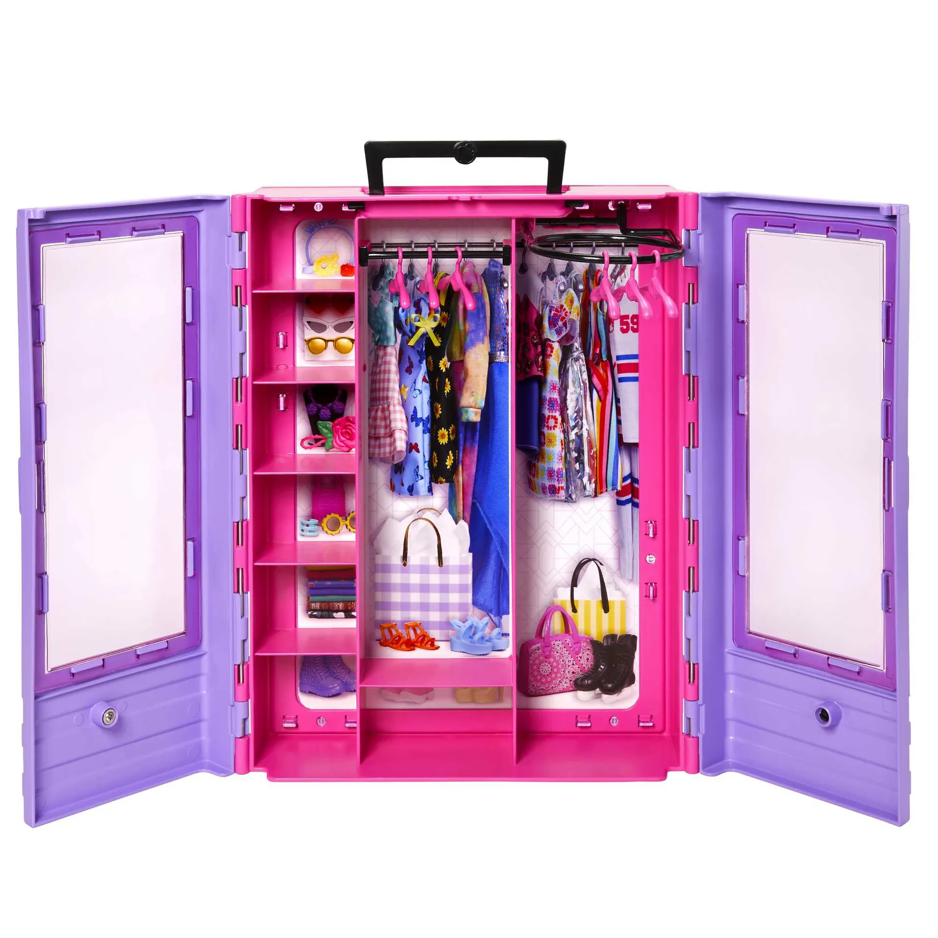 Barbie Fashionistas Kleiderschrank mit Tragegriff (lila/rosa) ausklappbar mit Zubehör Barbie Fashionistas Kleiderschrank mit Tragegriff (lila/rosa) ausklappbar mit Zubehör