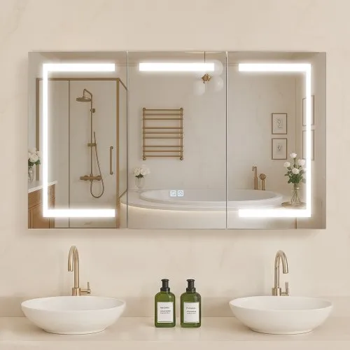 VEVOR beleuchteter Medizinschrank mit Spiegel (100 x 60 cm), 3-farbig dimmbarer LED-Badezimmerschrank mit Spiegel aus gehärtetem Glas, Memory-Funktion/2 verstellbare Regale/Steckdosen und USBs VEVOR beleuchteter Medizinschrank mit Spiegel (100 x 60 cm), 3-farbig dimmbarer LED-Badezimmerschrank mit Spiegel aus gehärtetem Glas, Memory-Funktion/2 verstellbare Regale/Steckdosen und USBs